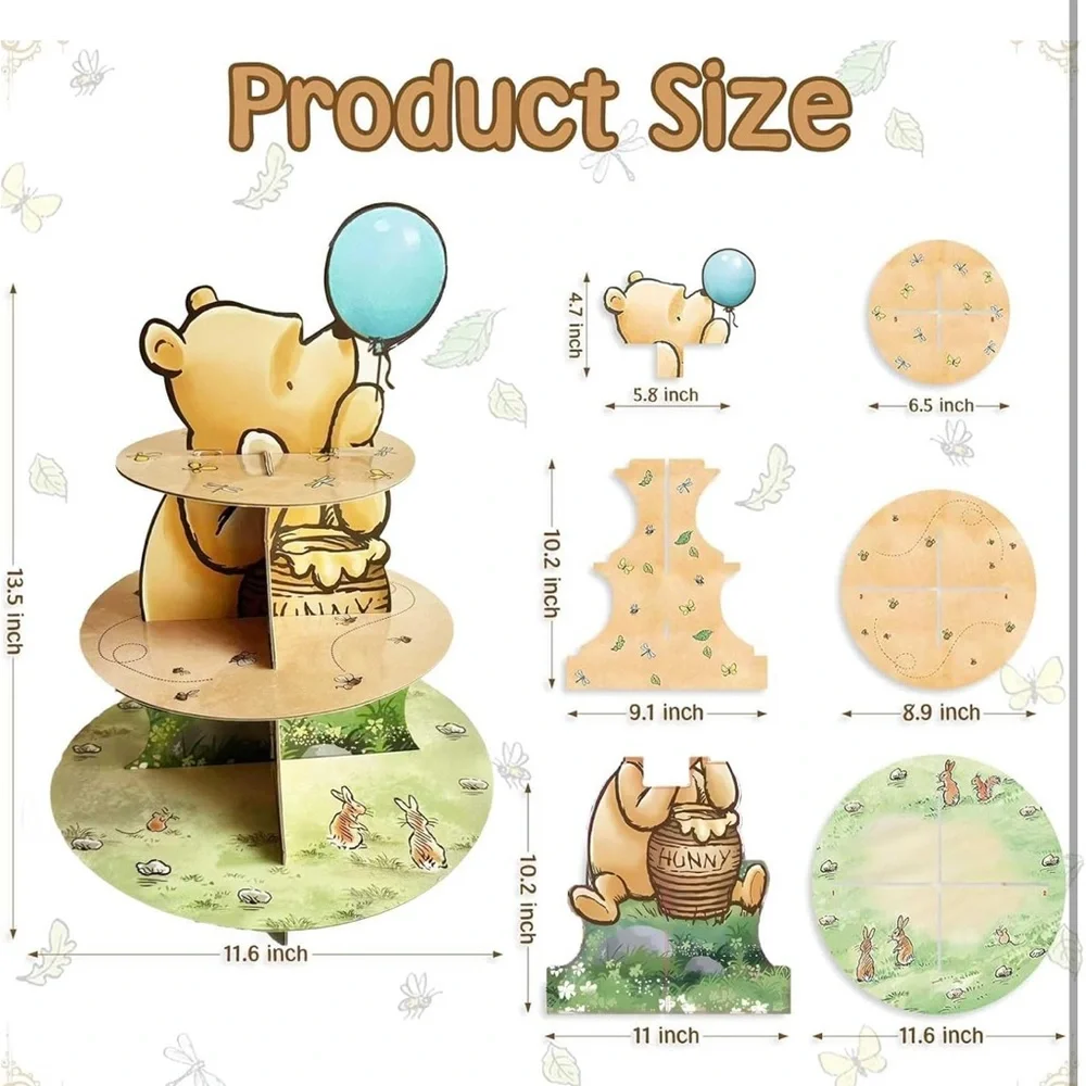 Classic Winnie The Pooh Cupcake Stand Dessert Holder Pooh Bear 3-Tier Stand NIP